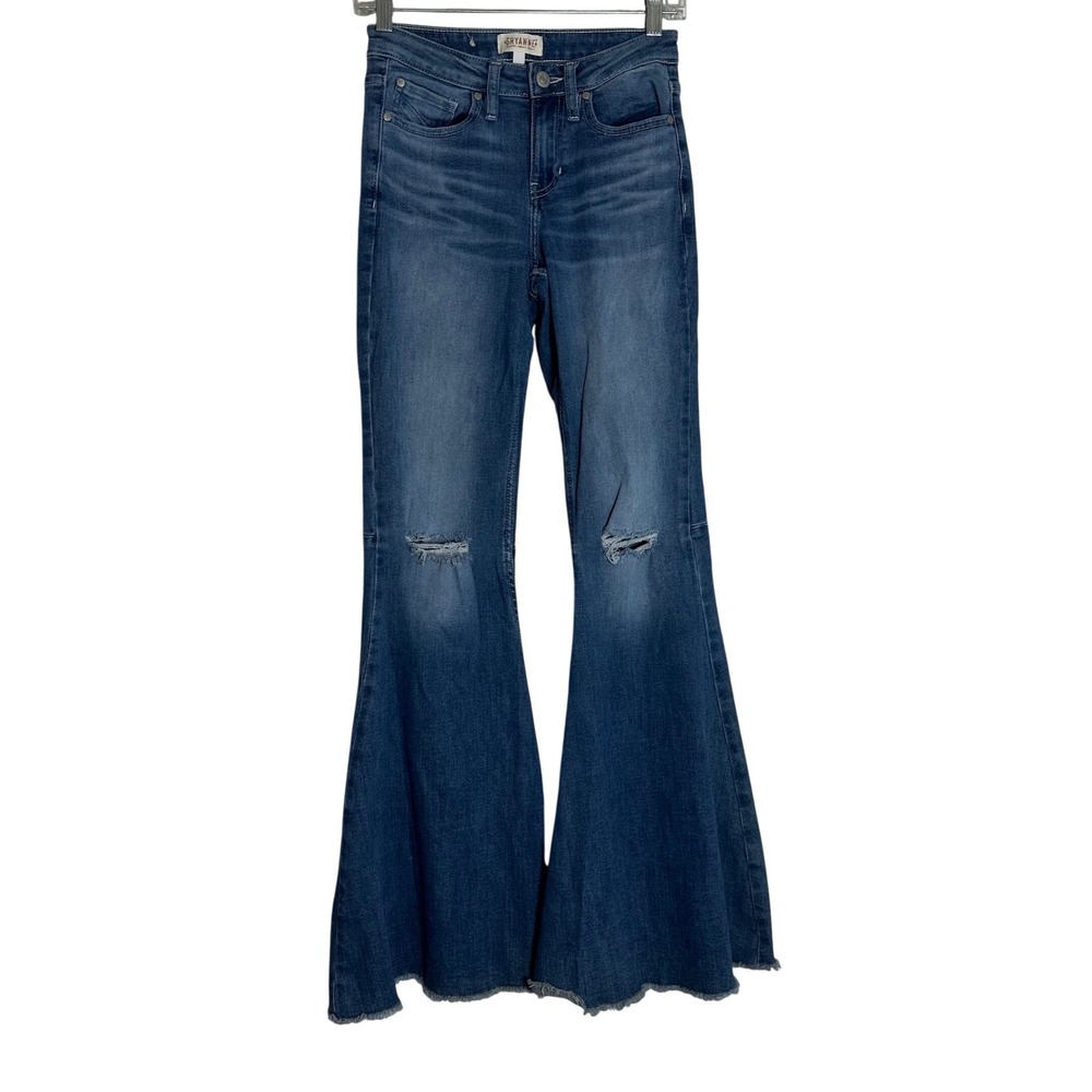 Shyanne Distressed Flare Bell Bottom Jeans Medium Wash Womens 27x34 Raw Hem